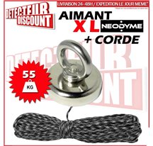 AIMANT Néodyme de détection - Force d'adhérence 55 Kg + corde 30m