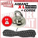 AIMANT Néodyme de détection - Force d'adhérence 55 Kg + corde 30m