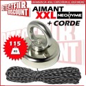 AIMANT Néodyme de détection - Force d'adhérence 115 Kg + Corde 30m